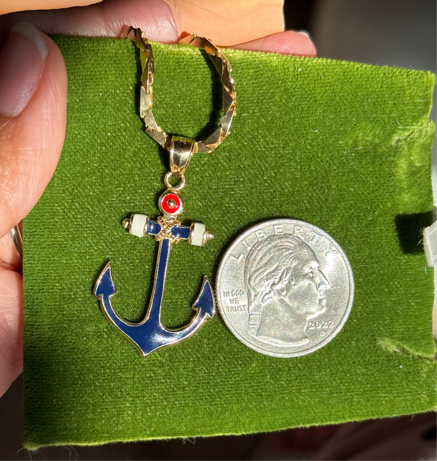 Amazing 1.5” Large & Solid Made 14k Gold Enamel Anchor Pendant (NO CHAIN)