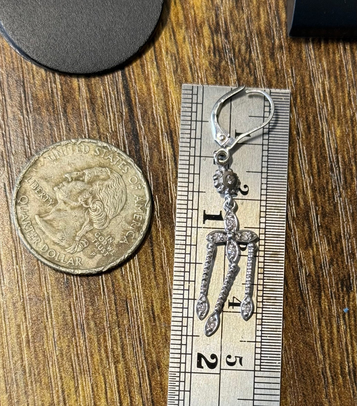 14k White Gold Diamond “Trident” Dangle Earrings