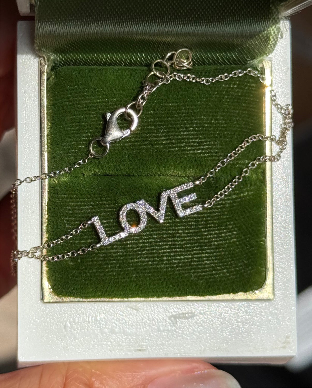 14k White Gold Diamond “LOVE” Dainty Bracelet Adjustable 6.25-7.25”