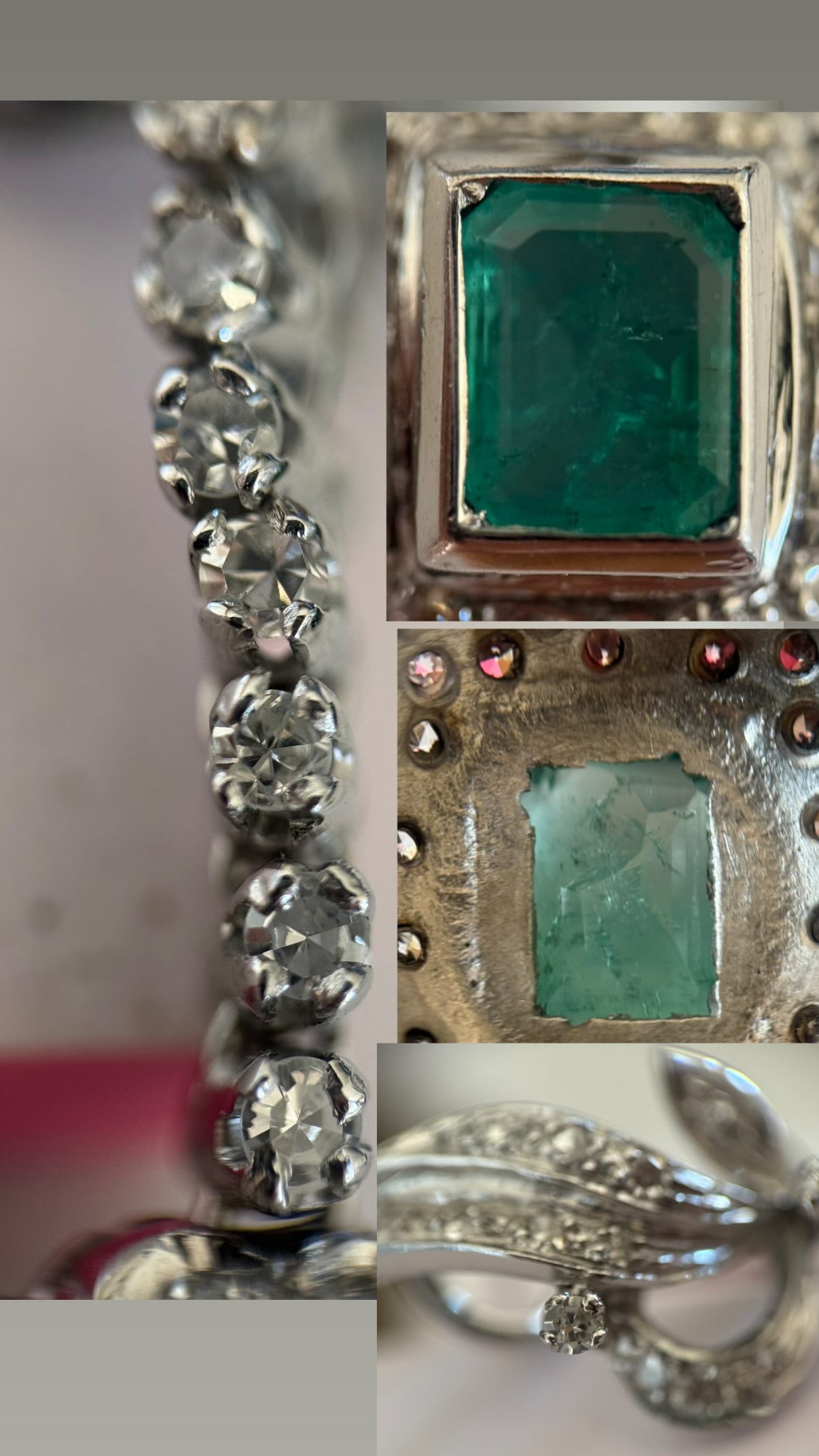Vintage White Gold Natural Emerald and Diamond Statement Bridal Dangle Earrings