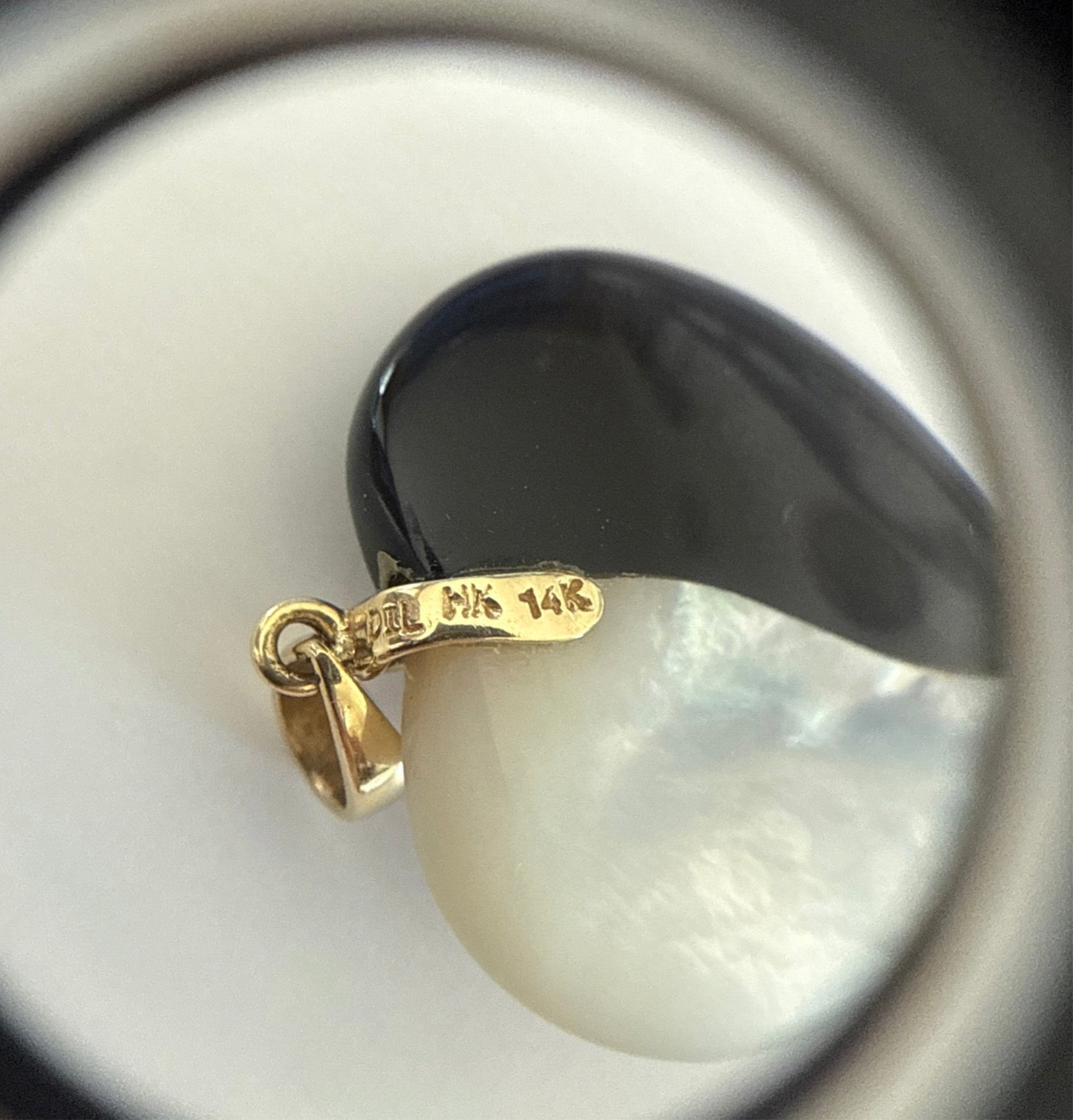 Beautiful Onyx and MOP Yin Yang Heart 14k Gold Diamond Accent Pendant