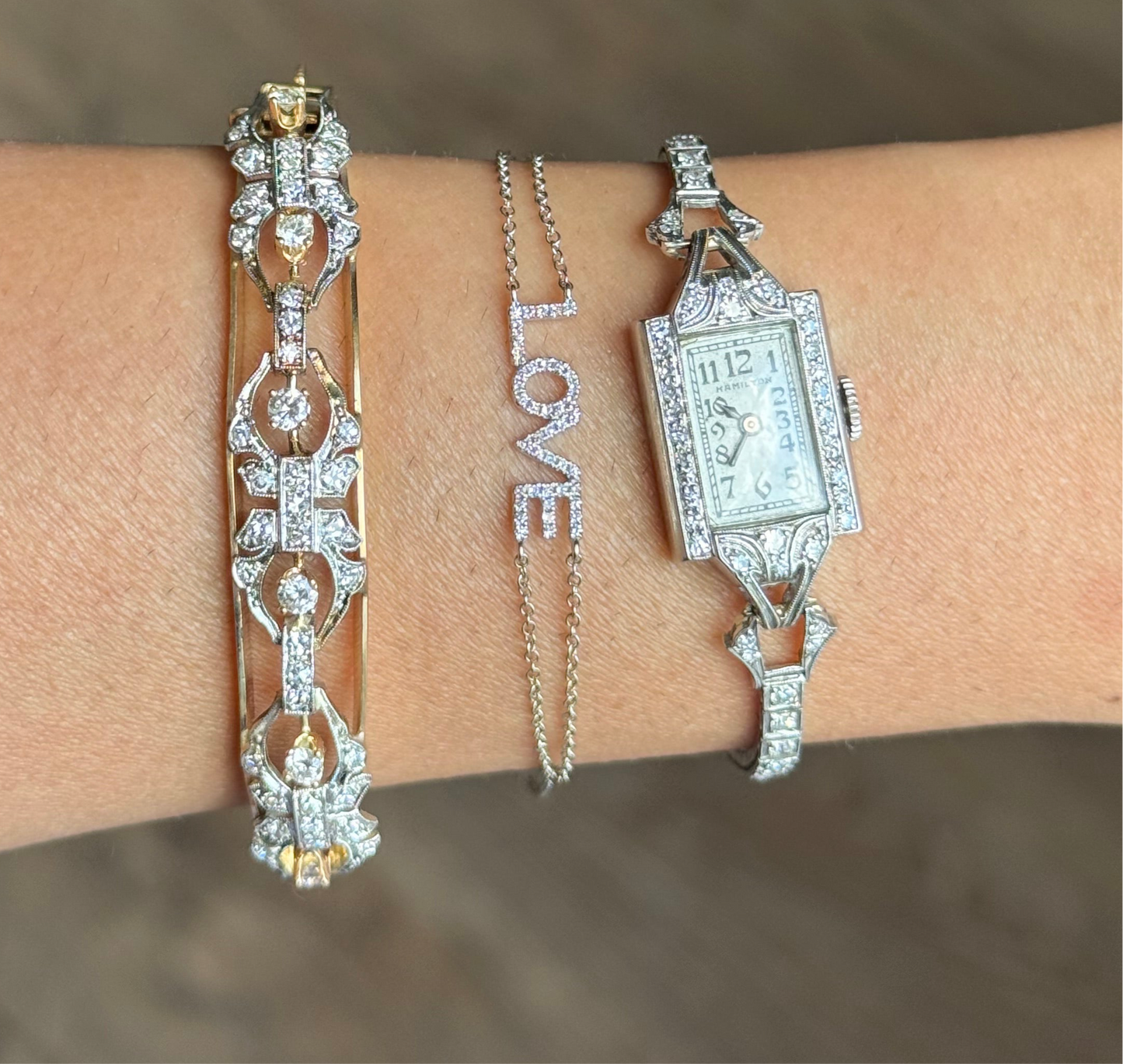 14k White Gold Diamond “LOVE” Dainty Bracelet Adjustable 6.25-7.25”