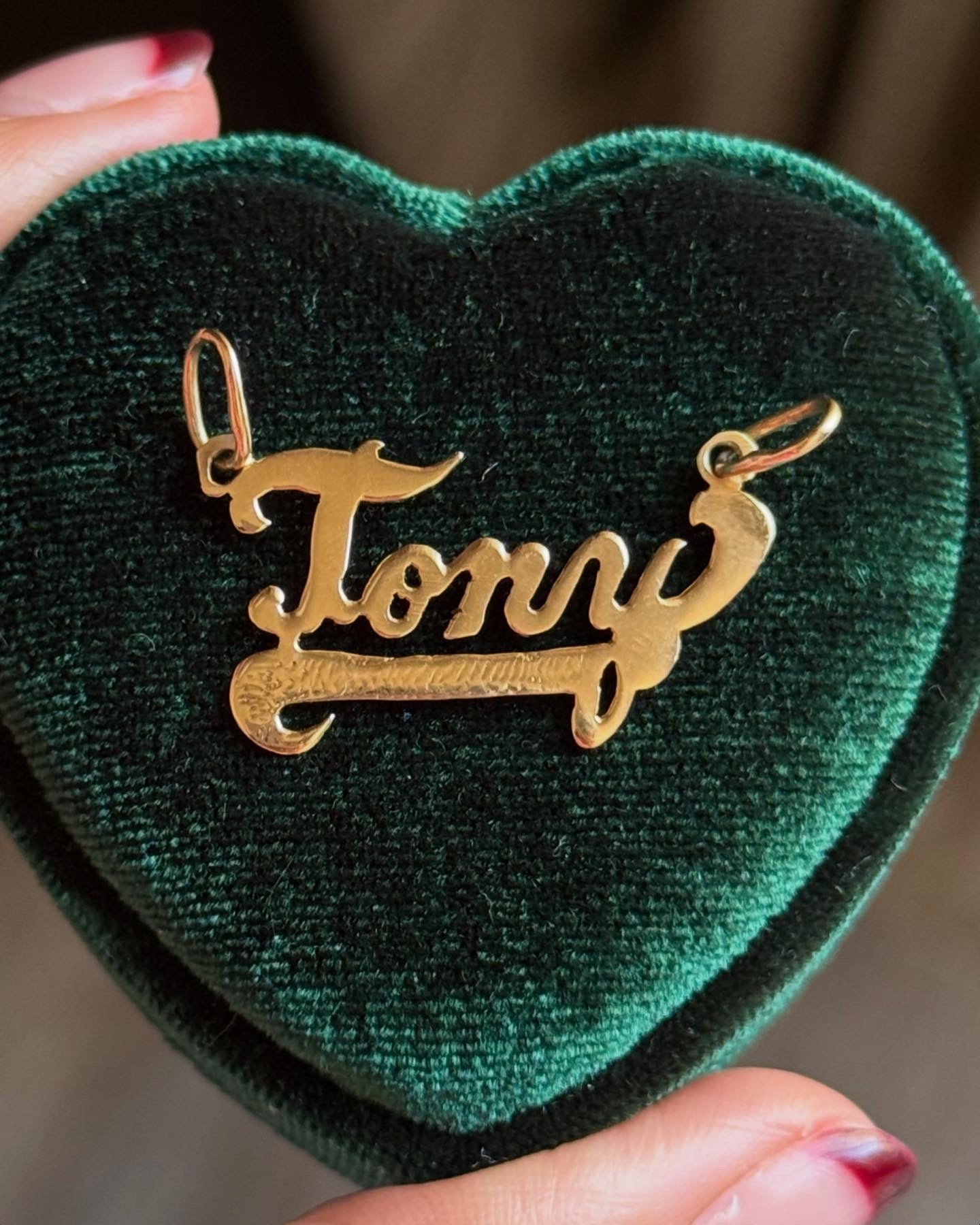 10k Gold “Tony” Cursive Font Nameplate Charm Double Bails (NO CHAIN)