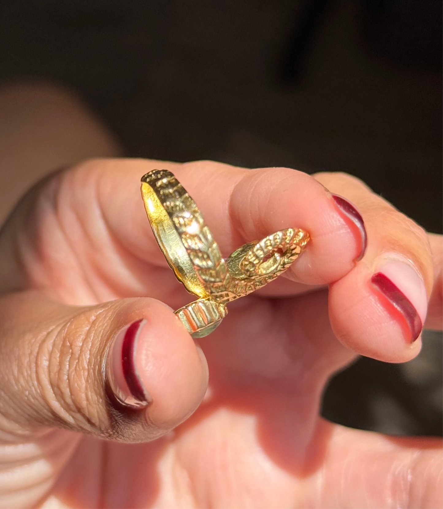 Awesome 18k Gold and Green Enamel Rams Horns Statement Ring Size 6