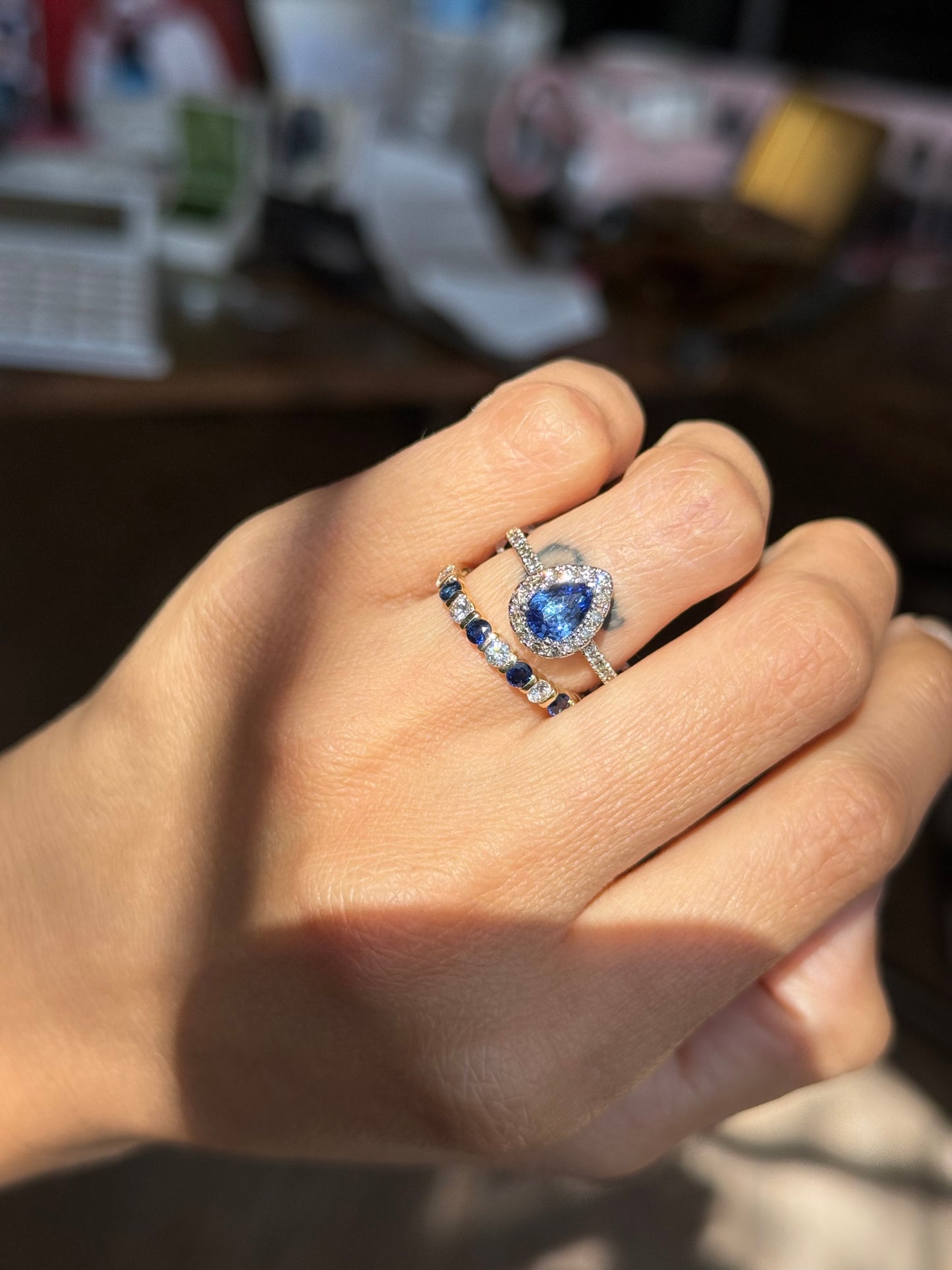 Stunning 1.45tcw Pear Cut Ceylon Sapphire & Diamond Halo 14k White Gold LeVian Ring Size 4.5