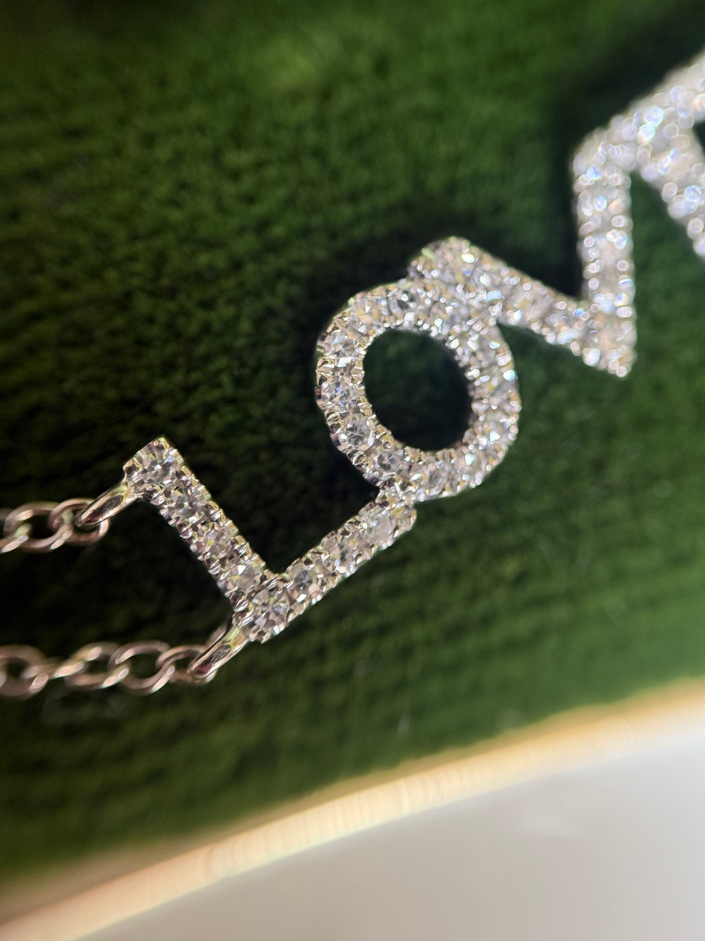 14k White Gold Diamond “LOVE” Dainty Bracelet Adjustable 6.25-7.25”