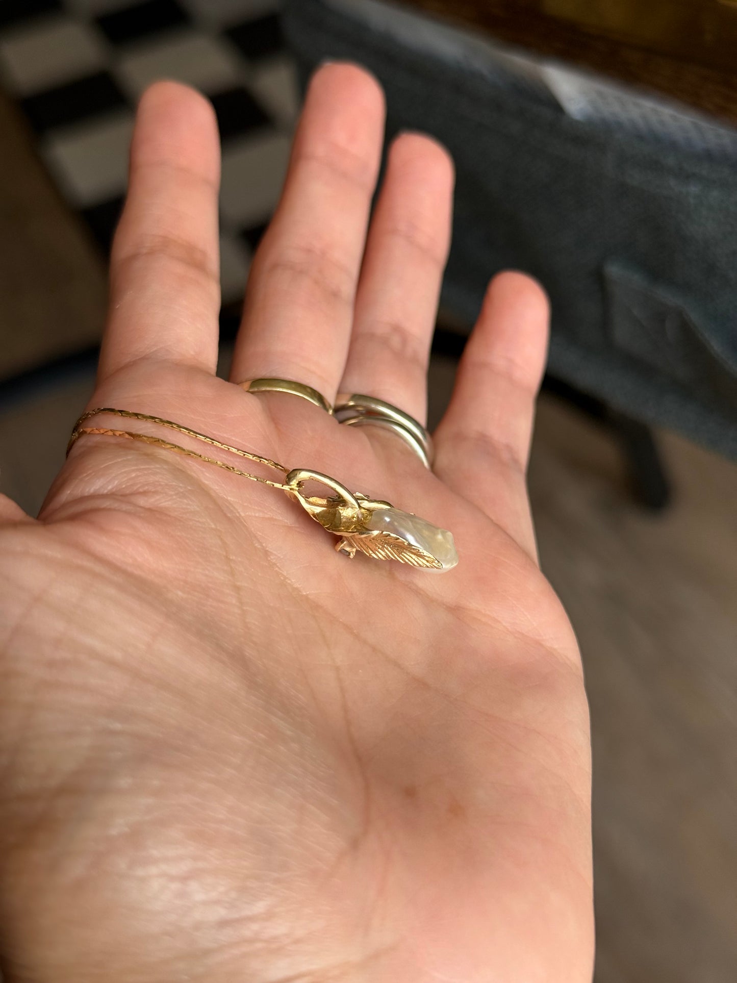 Pretty 14k Gold Baroque & Diamond Accented Leaf Motif Pendant (NO CHAIN)