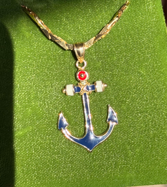 Amazing 1.5” Large & Solid Made 14k Gold Enamel Anchor Pendant (NO CHAIN)