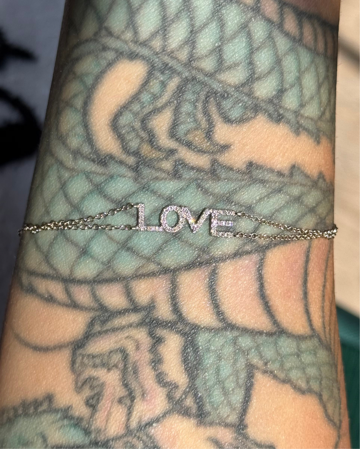 14k White Gold Diamond “LOVE” Dainty Bracelet Adjustable 6.25-7.25”