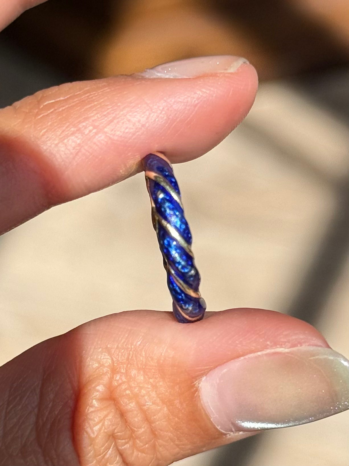 Vintage Twisted Blue Enamel Rope Solid 14k Gold Pinky Ring Size 4