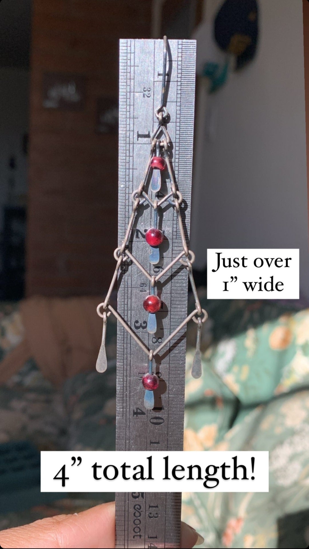 Vintage Gothic Style Sterling Silver Chandelier Garnet Bead Dangle Statement Earrings