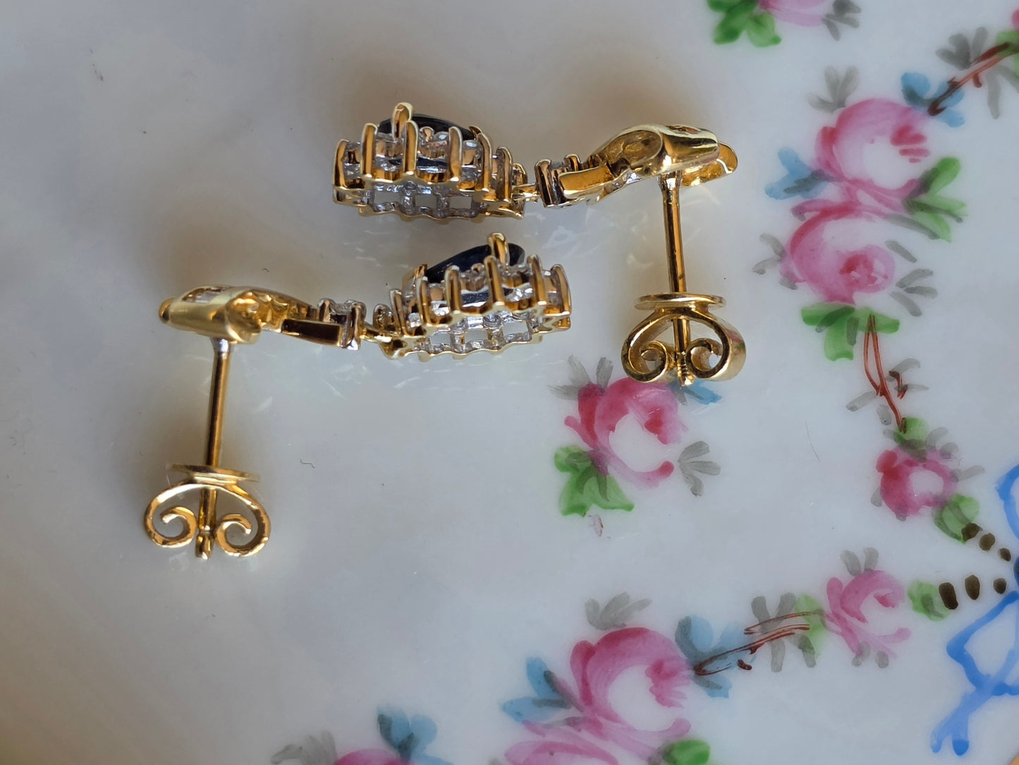 RESERVED- DO NOT BUY: Beautiful 14k Sapphire Diamond Dangle Earrings