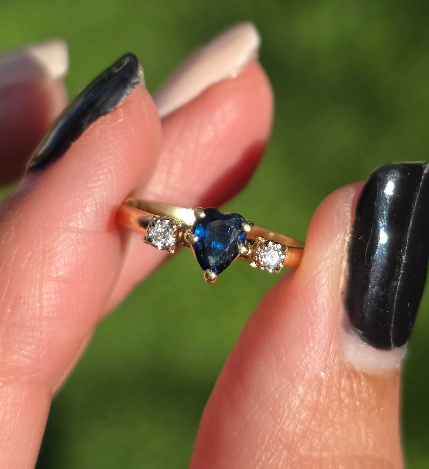 14k Heart Cut Sapphire And Diamond Dainty Yellow Gold Ring Size 4.2