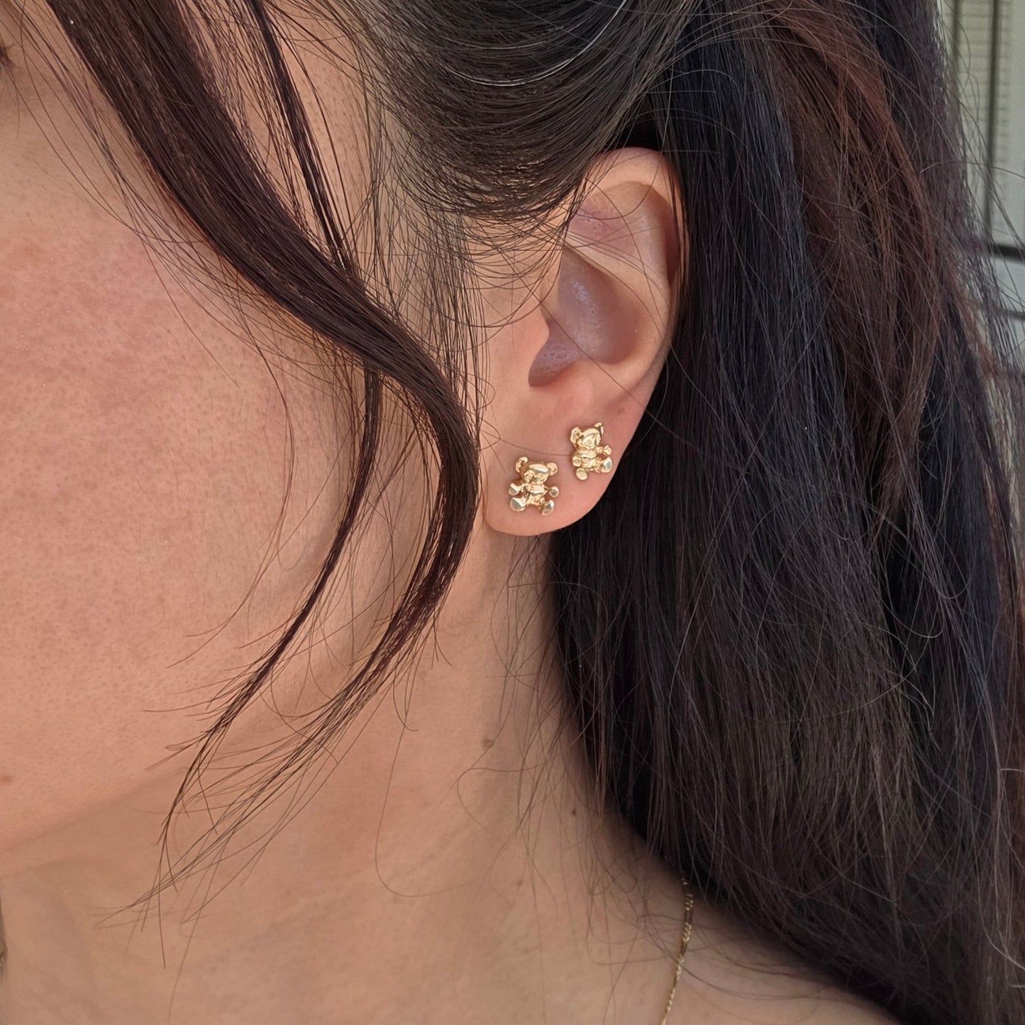 Pretty 14k Gold Teddy Bear Dainty Stud Earrings