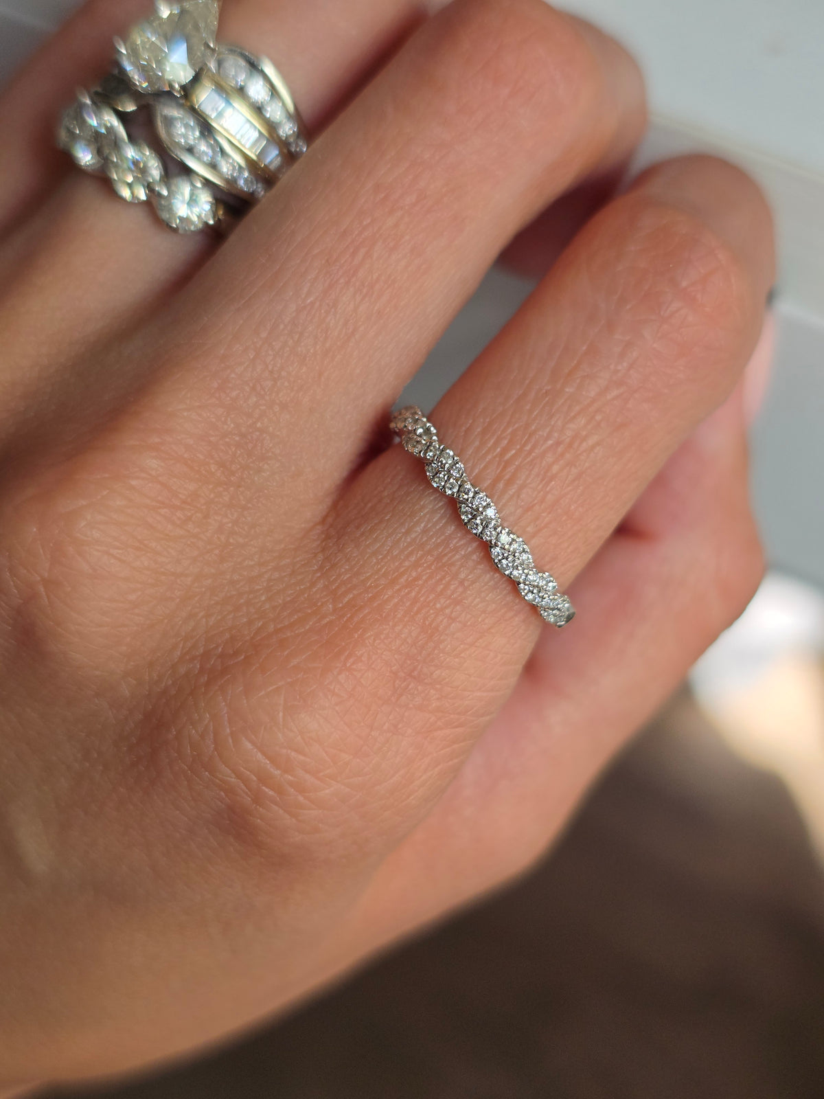 Gorgeous 14k White Gold Braided Diamond Anniversary Band Neil Lane Ring Size 6