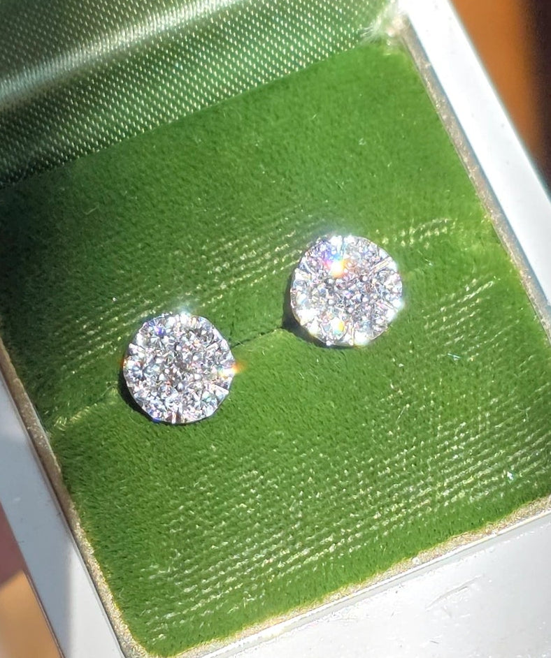 RESERVED: DO NOT BUY-Beautiful Illusion Set Diamond Cluster Stud Earrings In Sterling Silver