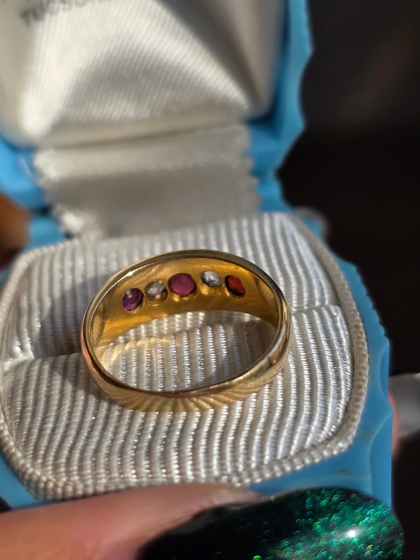 Antique Style 18k Gold OMC Diamond Garnet & Ruby Ring Size 4.5