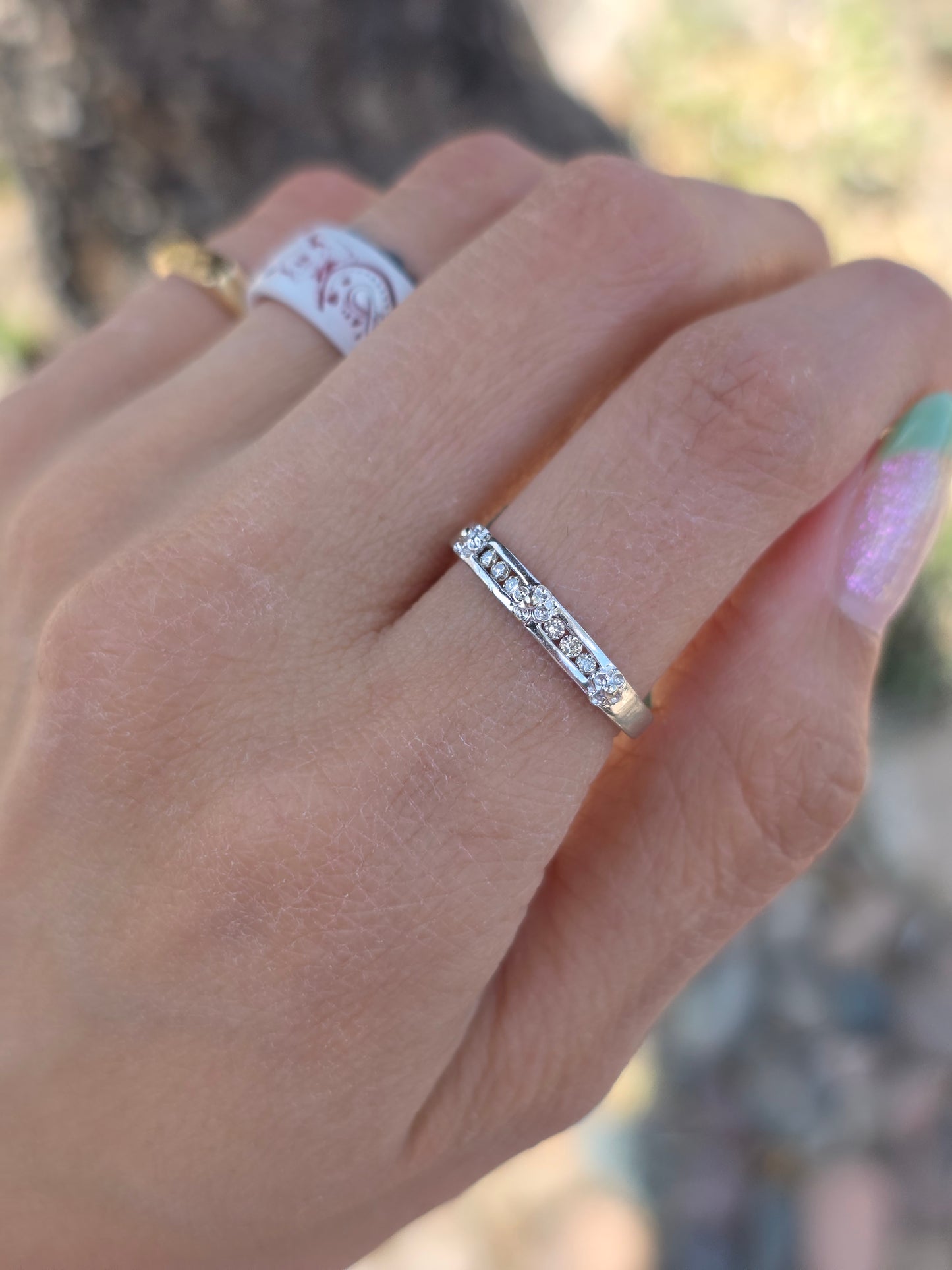 Pretty Flowers Diamond Stacker 10k White Gold Ring Size 7
