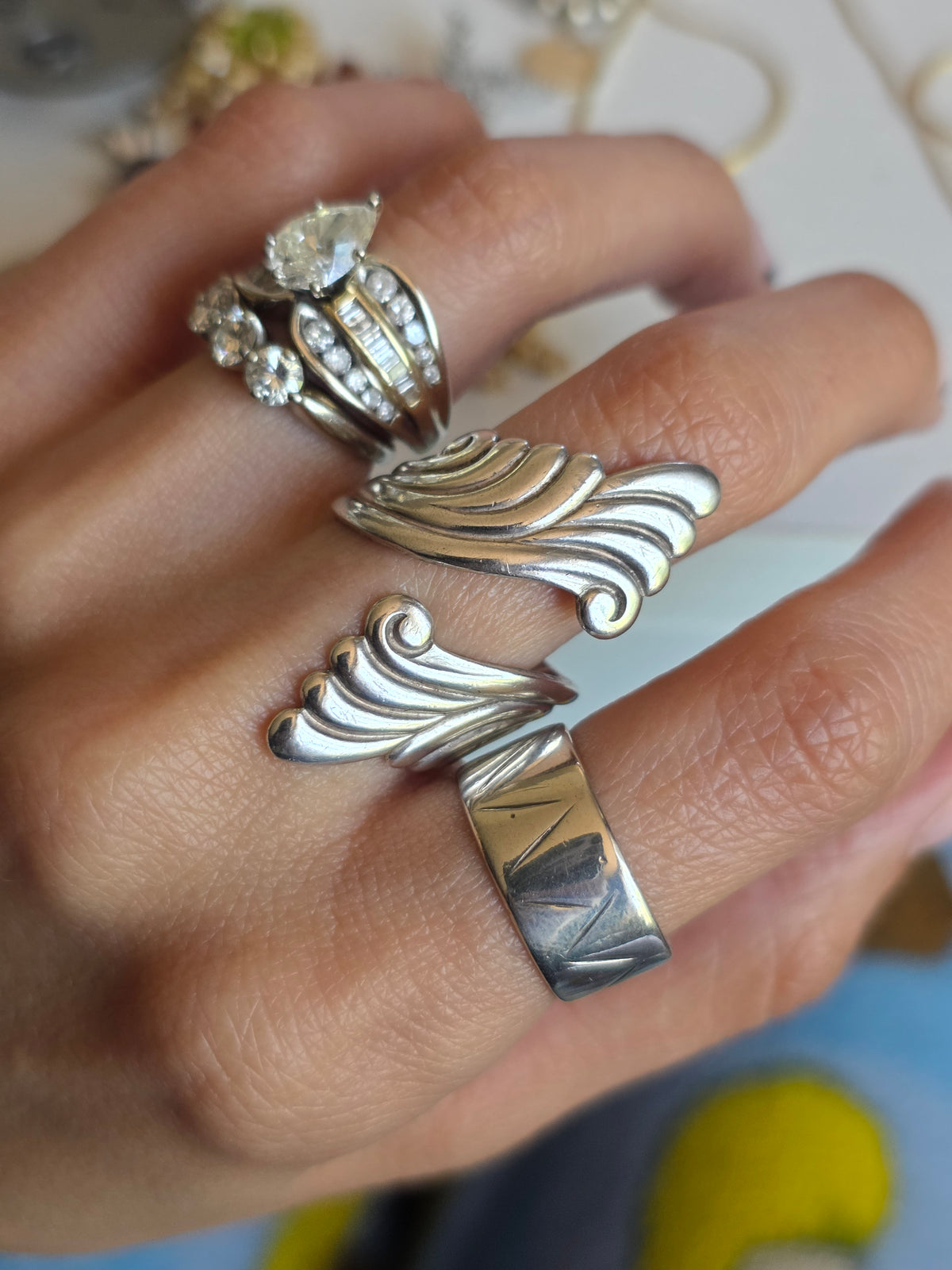 Gorgeous Sterling Silver Open Band Scrollwork Wrap Art Nouveau Style Ring