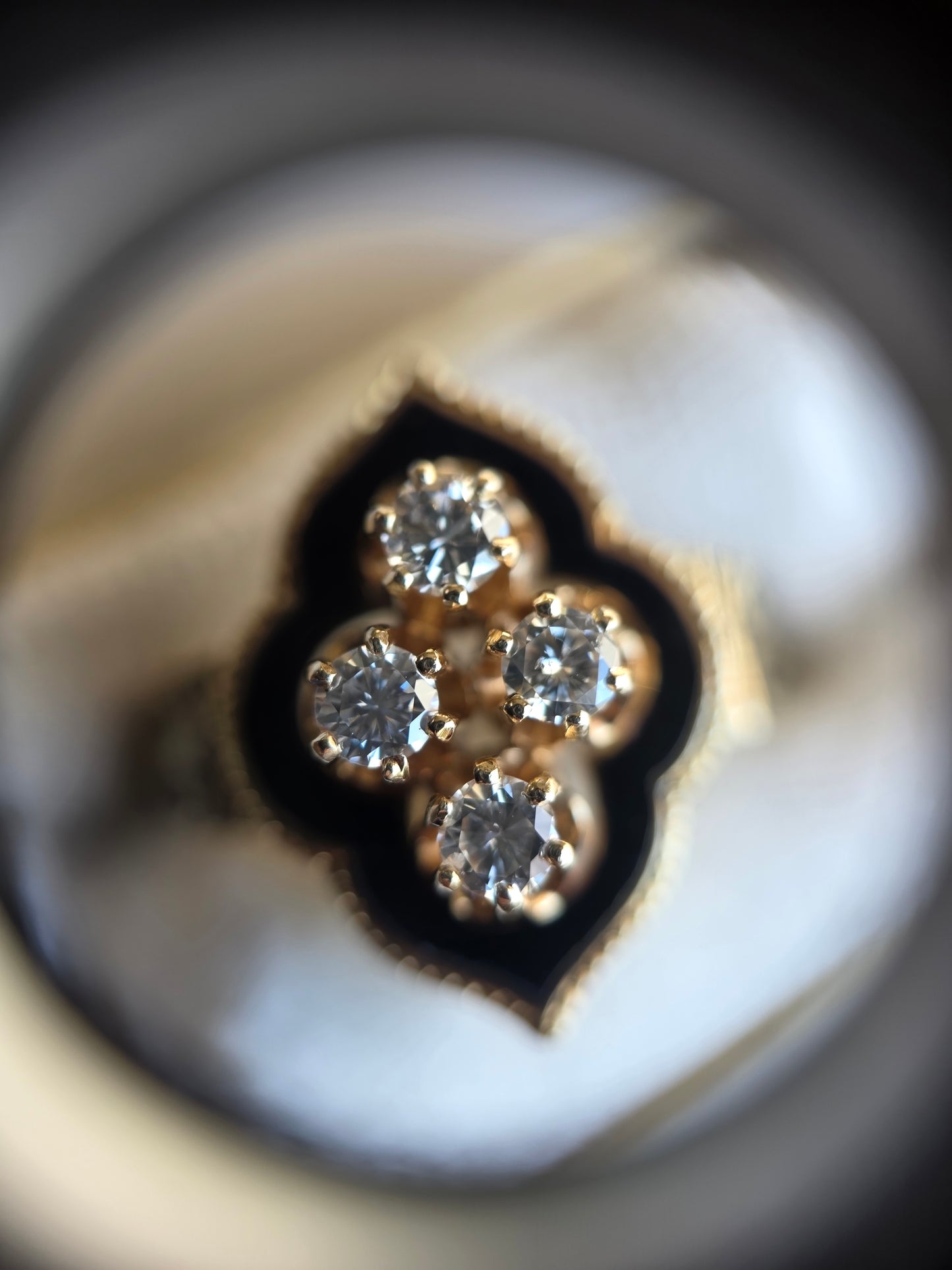 Stunning Vintage Victorian Style Black Enamel Diamond Statement Ring Size 6