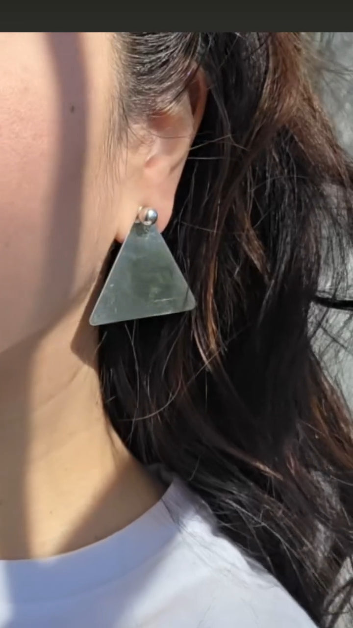Bold Sterling Silver Large Triangle Stud Statement Earrings