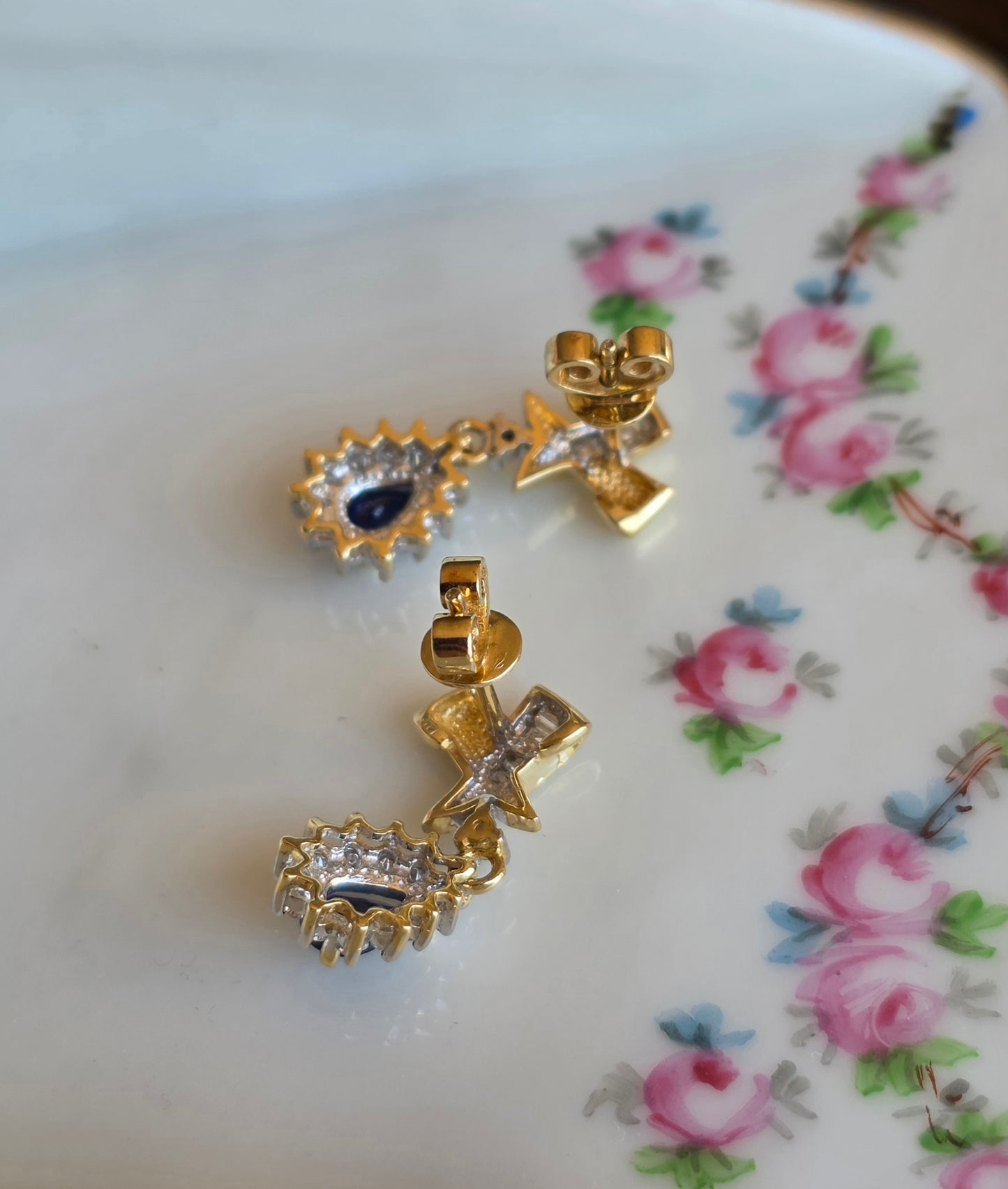 RESERVED- DO NOT BUY: Beautiful 14k Sapphire Diamond Dangle Earrings