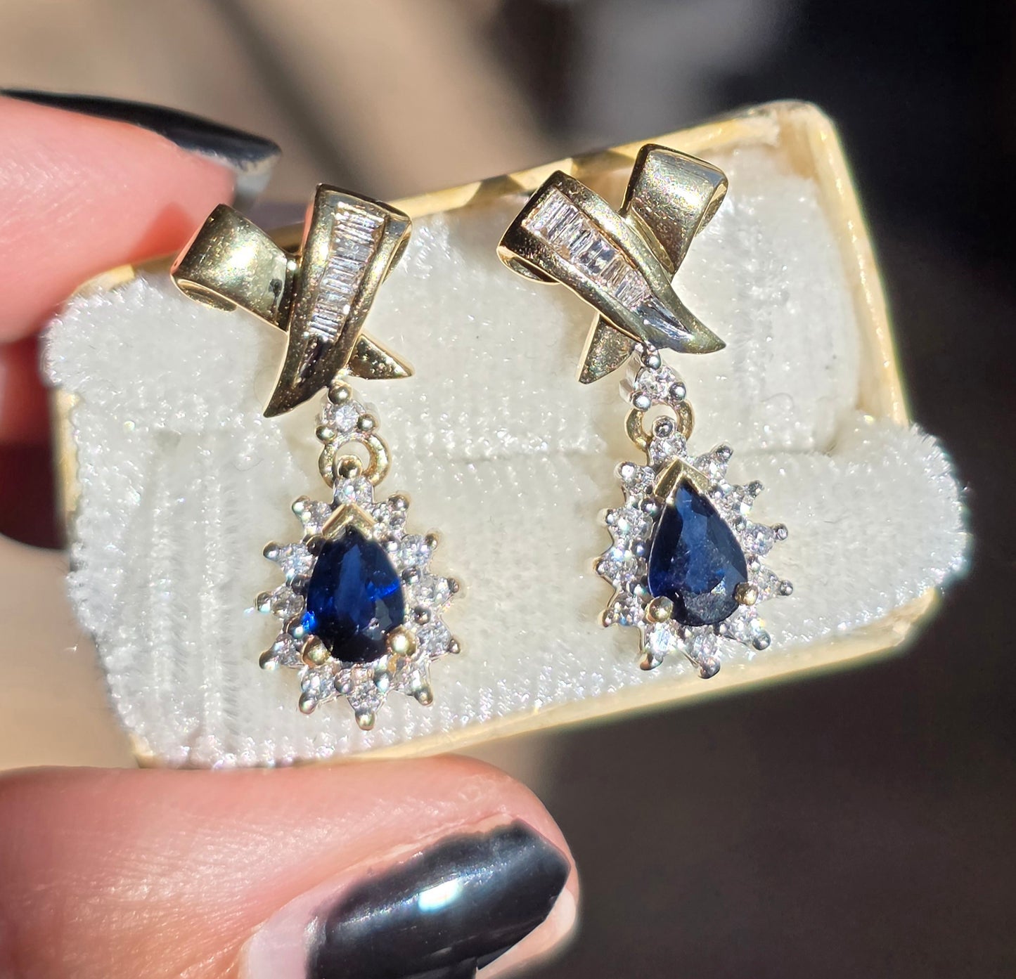 RESERVED- DO NOT BUY: Beautiful 14k Sapphire Diamond Dangle Earrings