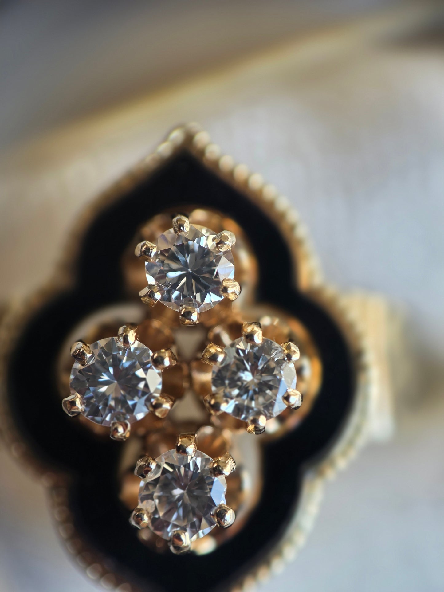 Stunning Vintage Victorian Style Black Enamel Diamond Statement Ring Size 6