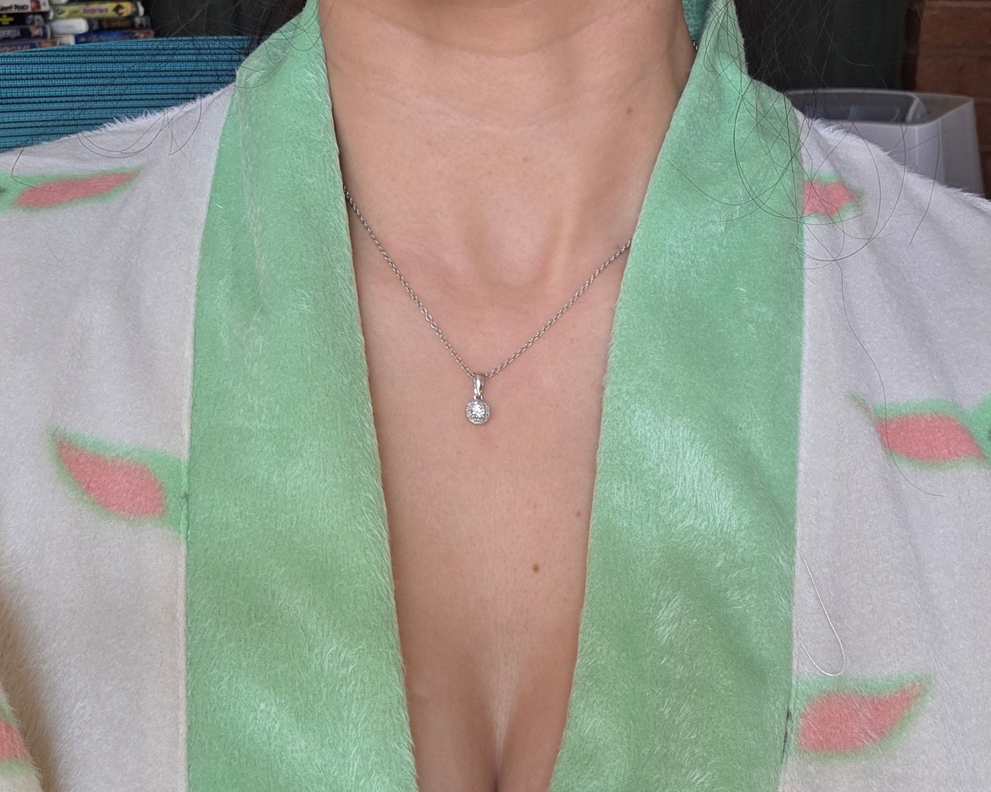 Sparkling White Gold Dainty .20CTW Diamond Cluster Pendant With Cable Chain 16" Necklace