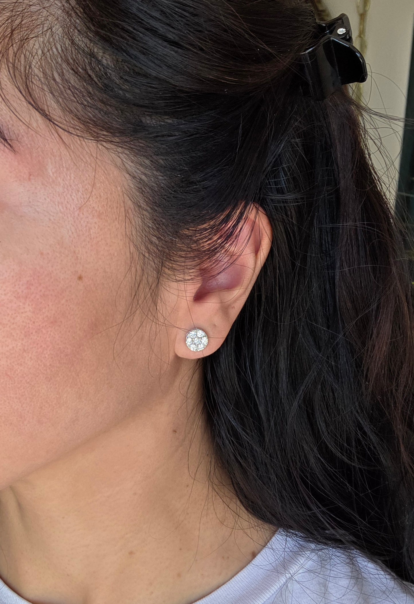 RESERVED: DO NOT BUY-Beautiful Illusion Set Diamond Cluster Stud Earrings In Sterling Silver