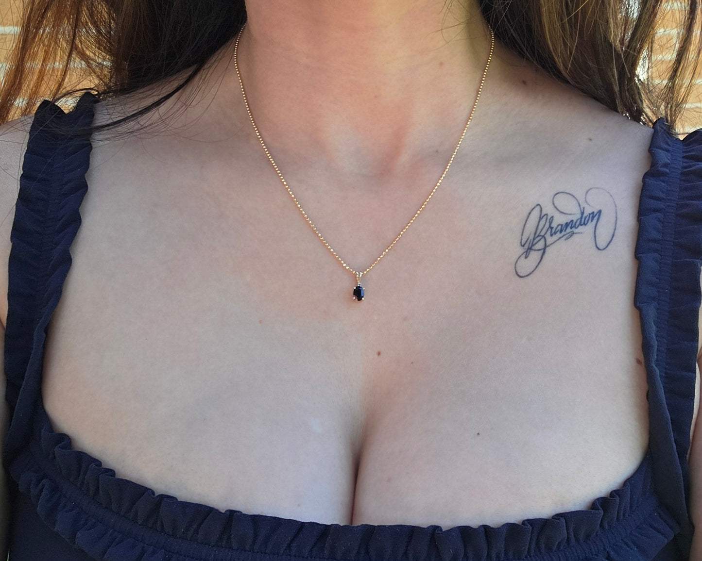 Sweet 14k Gold Oval Dark Blue Gemstone Diamond Accent Dainty Pendant (NO CHAIN)