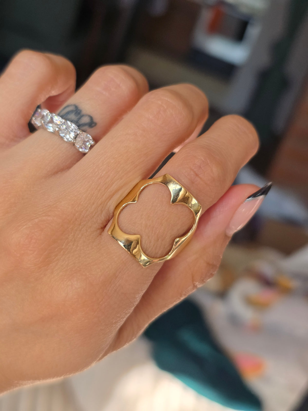 Awesome 14k Gold Clover CutOut Statement Ring Size 10