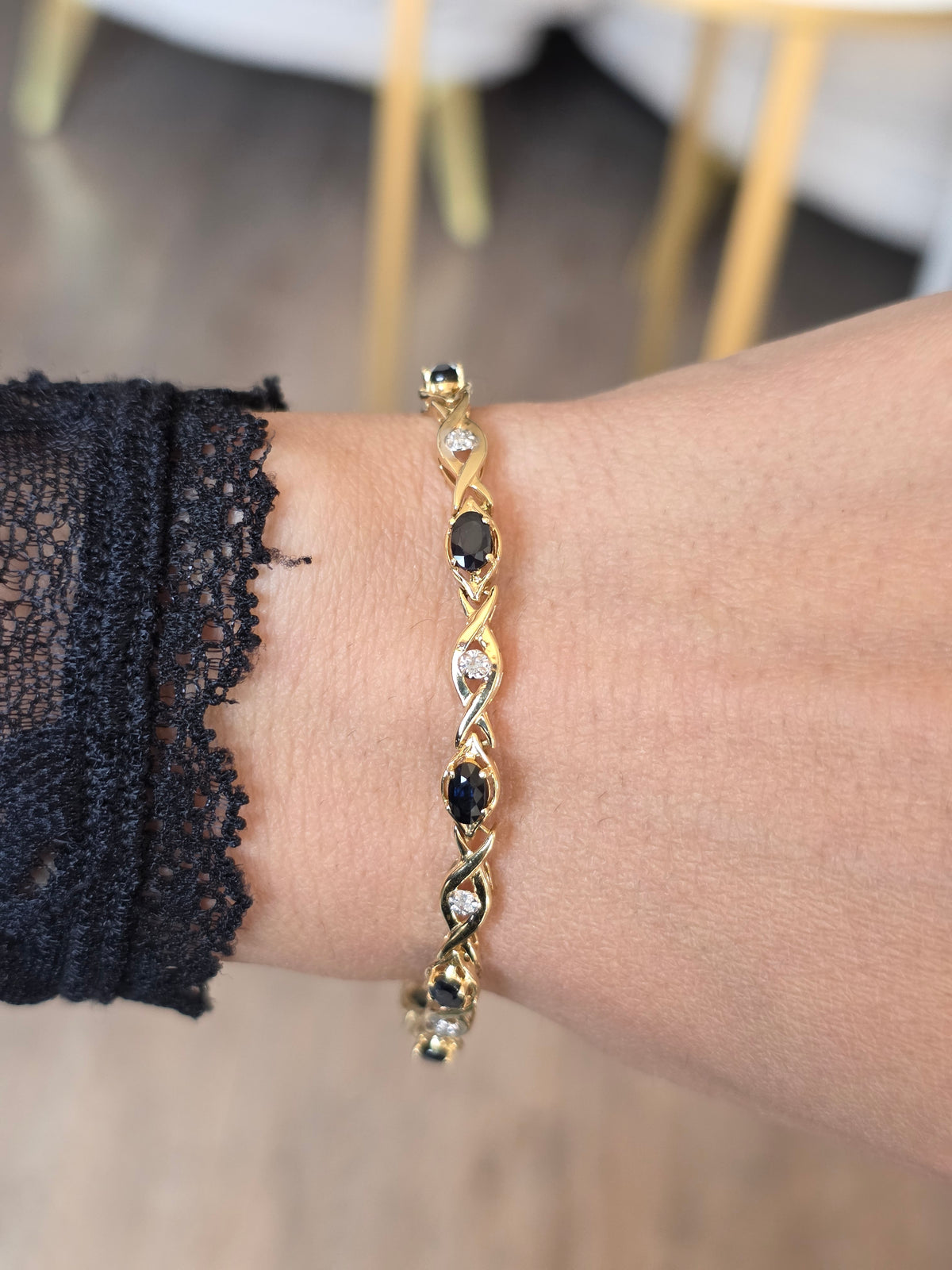 14k Sapphire + Diamond Infiniti Tennis Bracelet 6.5"