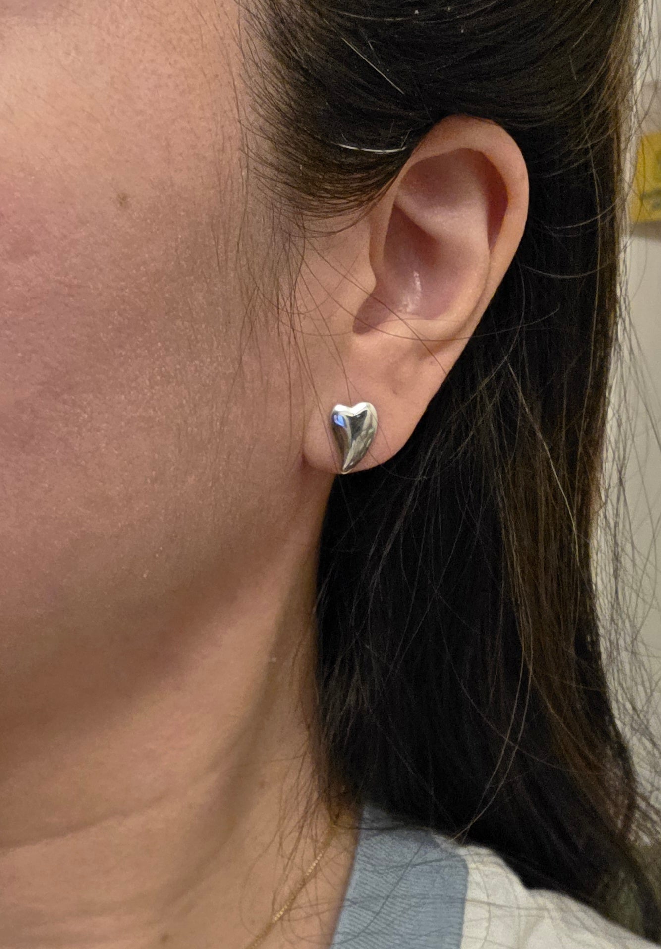 Modernist Solid Sterling Silver Elongated Polished Heart Studs Earrings
