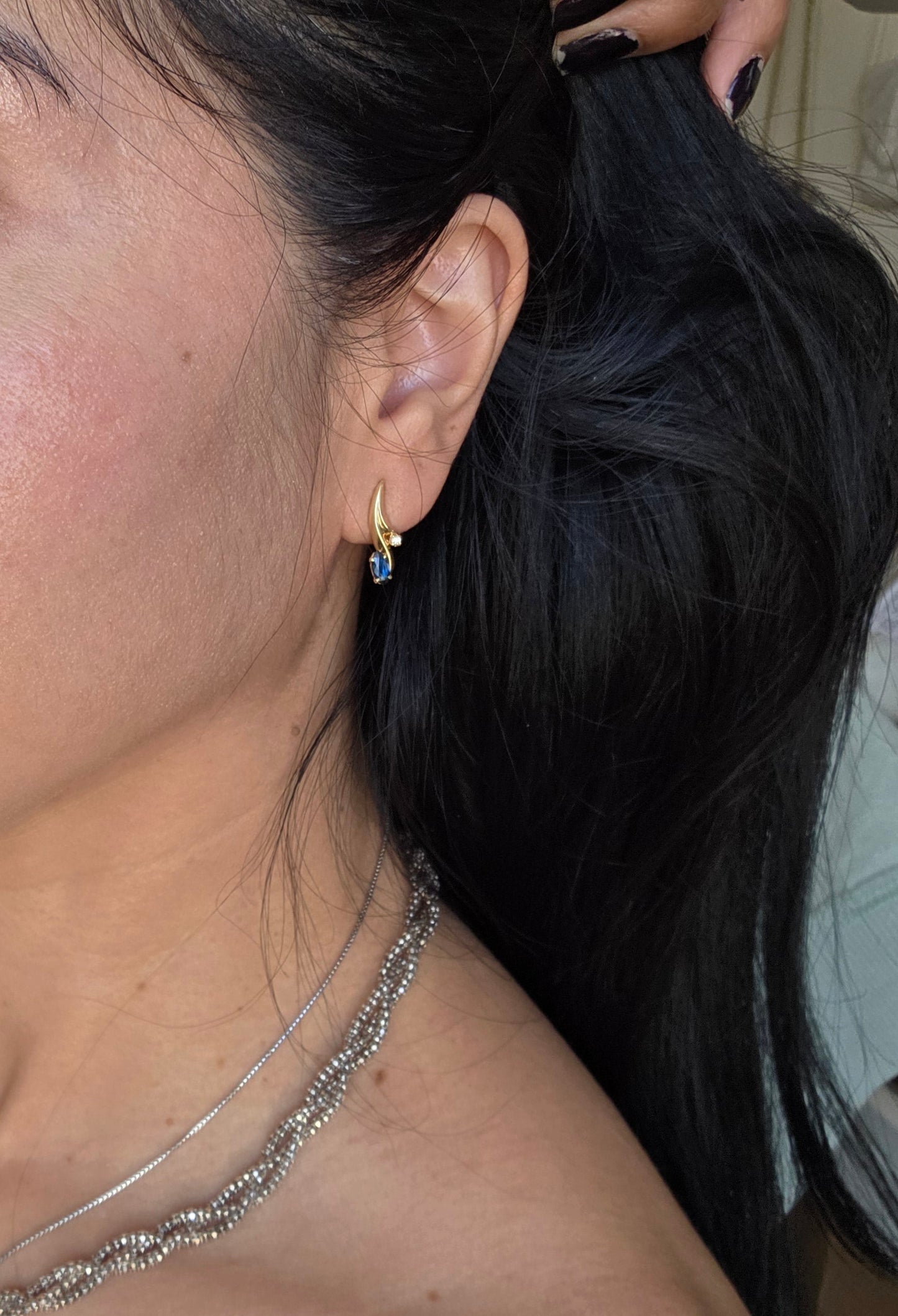 Lovely Dainty 14k .74TCW Sapphire And Diamond Accented Lightweight Drop Stick Earrings