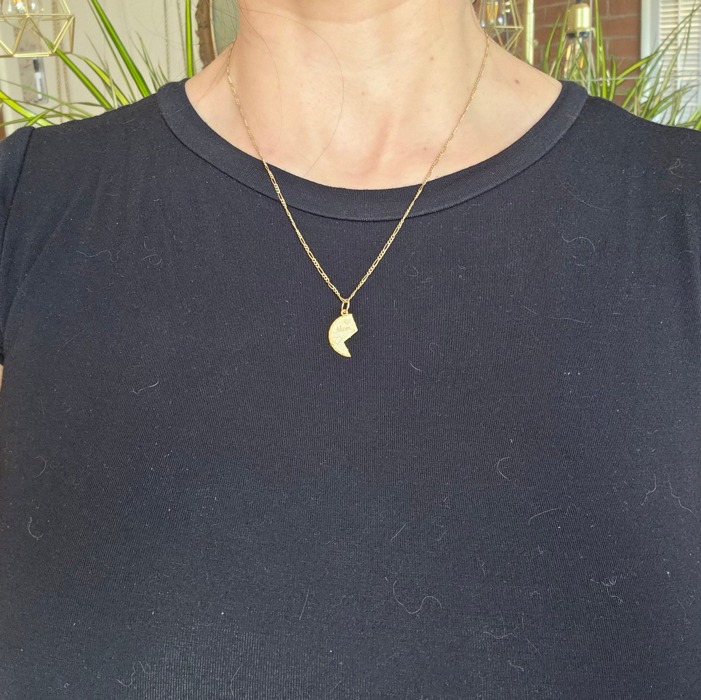 14k Gold Half Heart "MOM" Textured Charm (NO CHAIN)