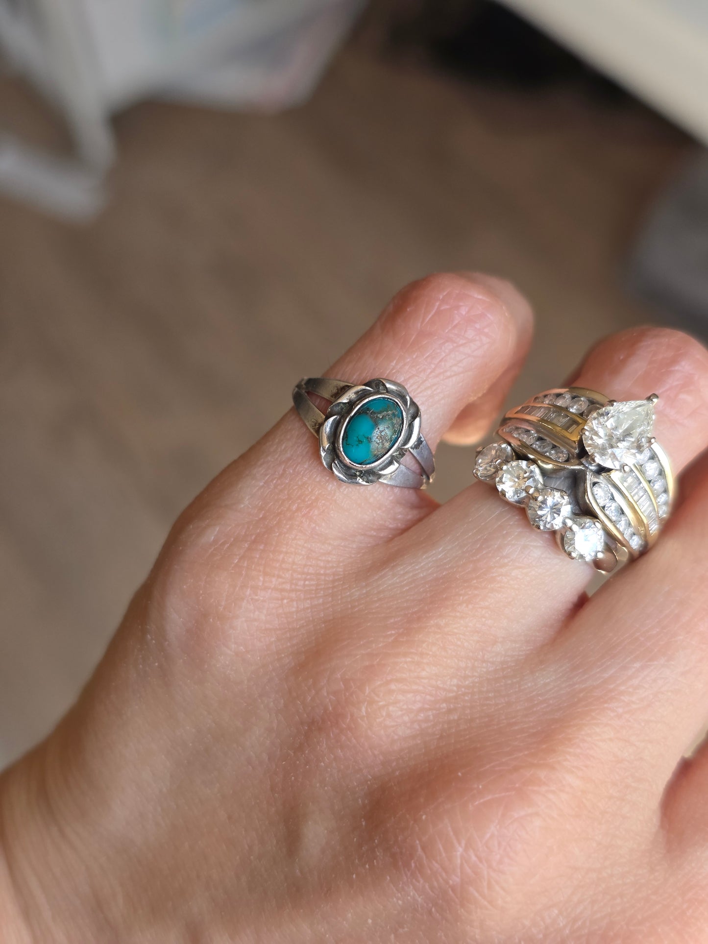 Southwestern Style Sterling Silver Turquoise Pinky Ring Size 4