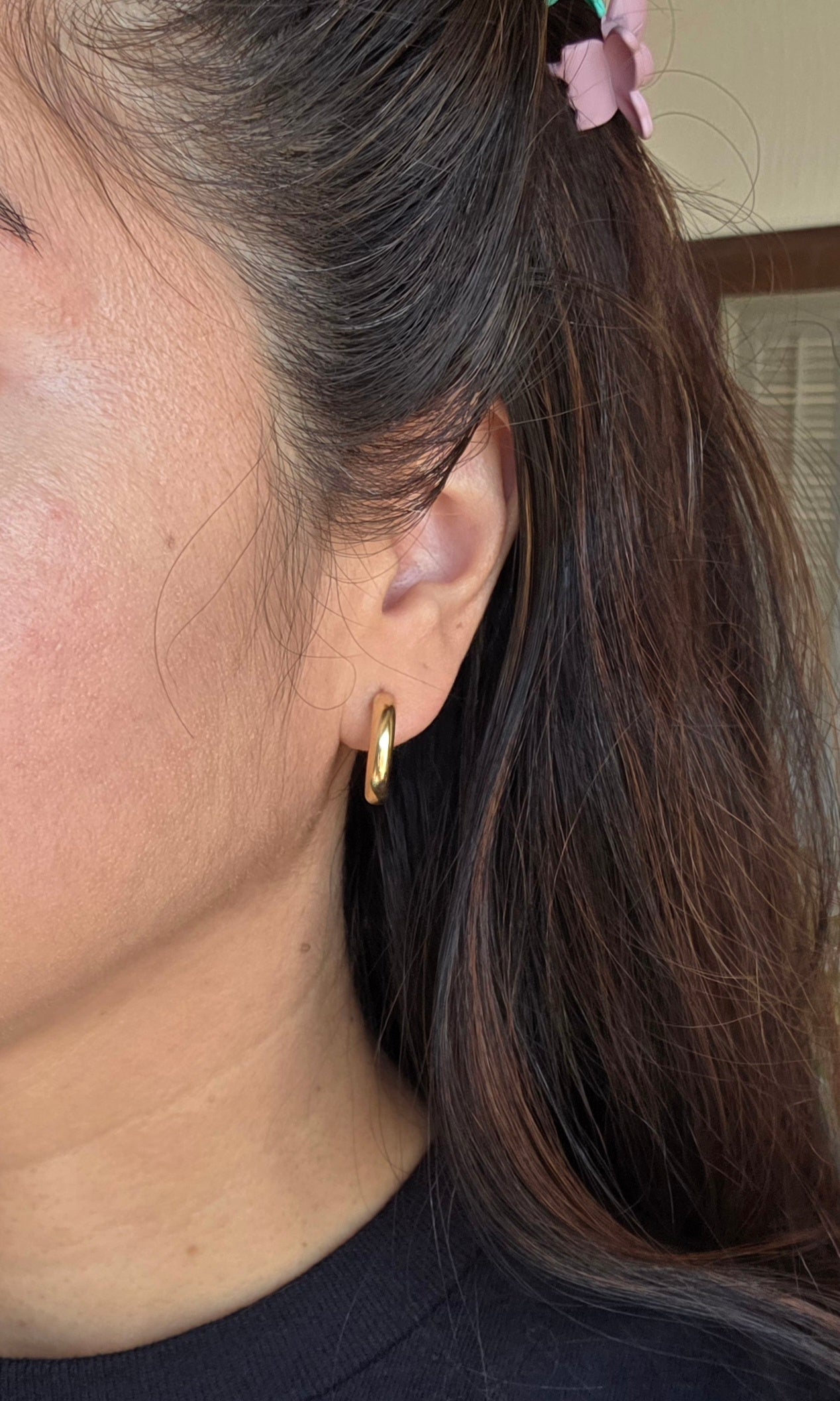 Lovely 14k Gold Chunky Tubular 3/4inch Polished Hoops Earrings