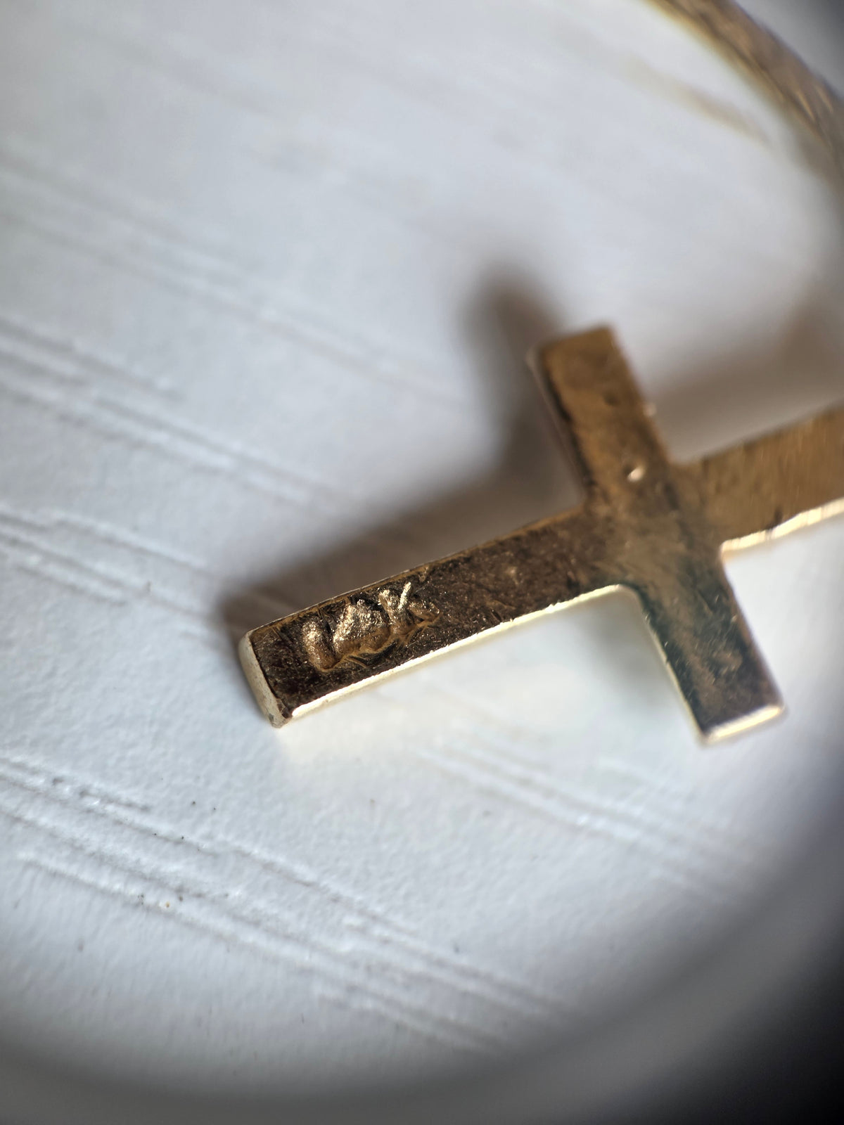 Vintage 14k Dainty Diamond Cut Block Cross Charm (NO CHAIN)