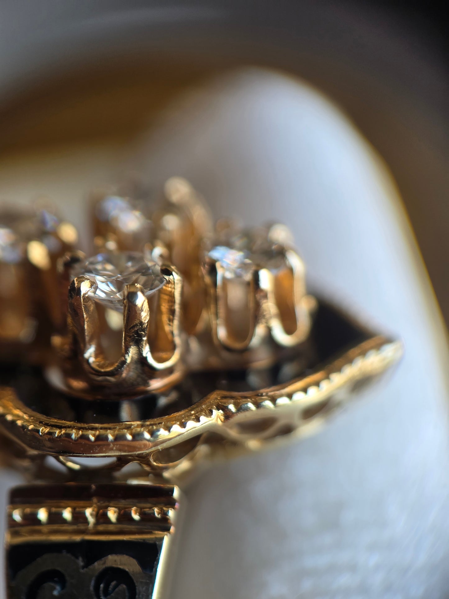 Stunning Vintage Victorian Style Black Enamel Diamond Statement Ring Size 6
