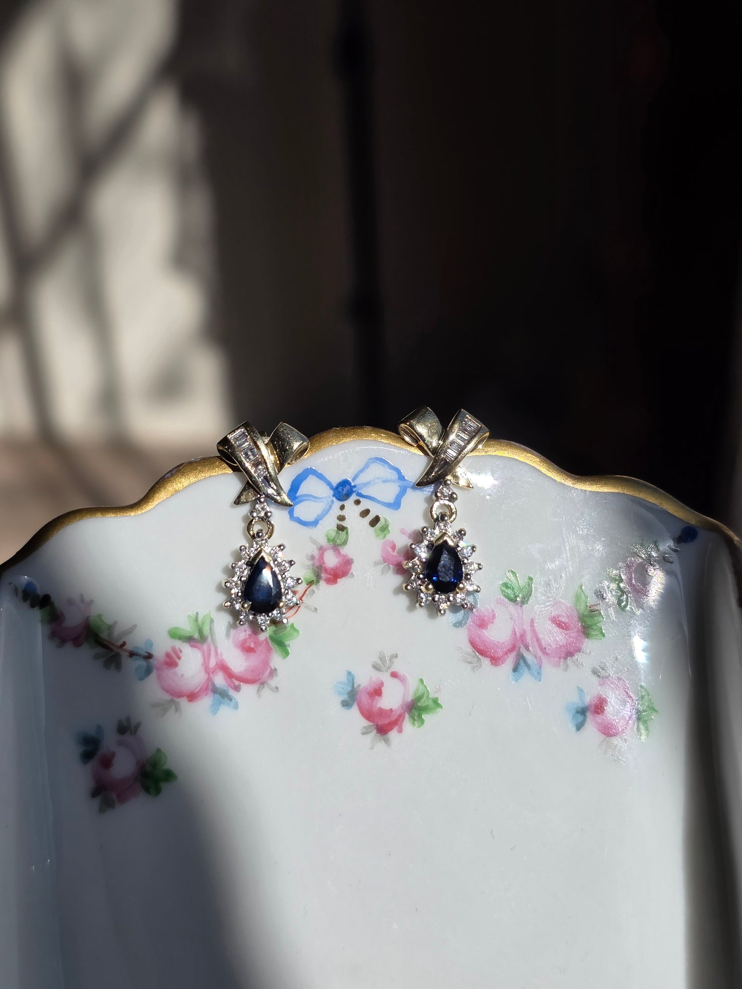 RESERVED- DO NOT BUY: Beautiful 14k Sapphire Diamond Dangle Earrings