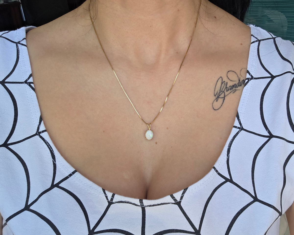 Gorgeous 14k Gold 1.10ctw Oval Opal Solitaire Pendant October Birthstone