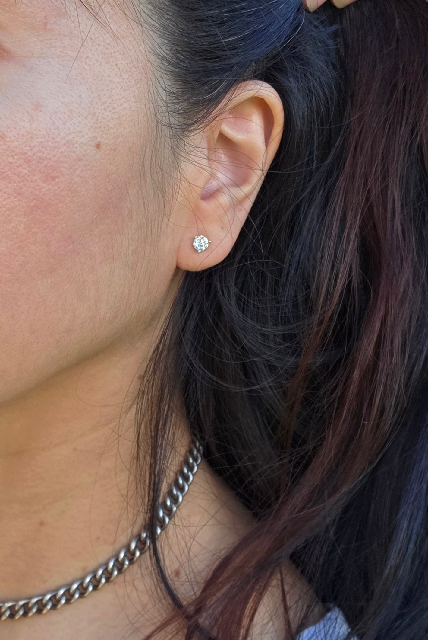 Classic .64tcw Martini Three Prong Style Round Diamond Stud Earrings