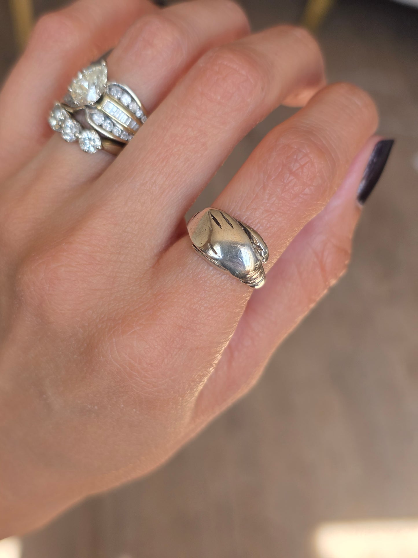 Vintage Sterling Silver "Fede" Hands Ring Size 4.25