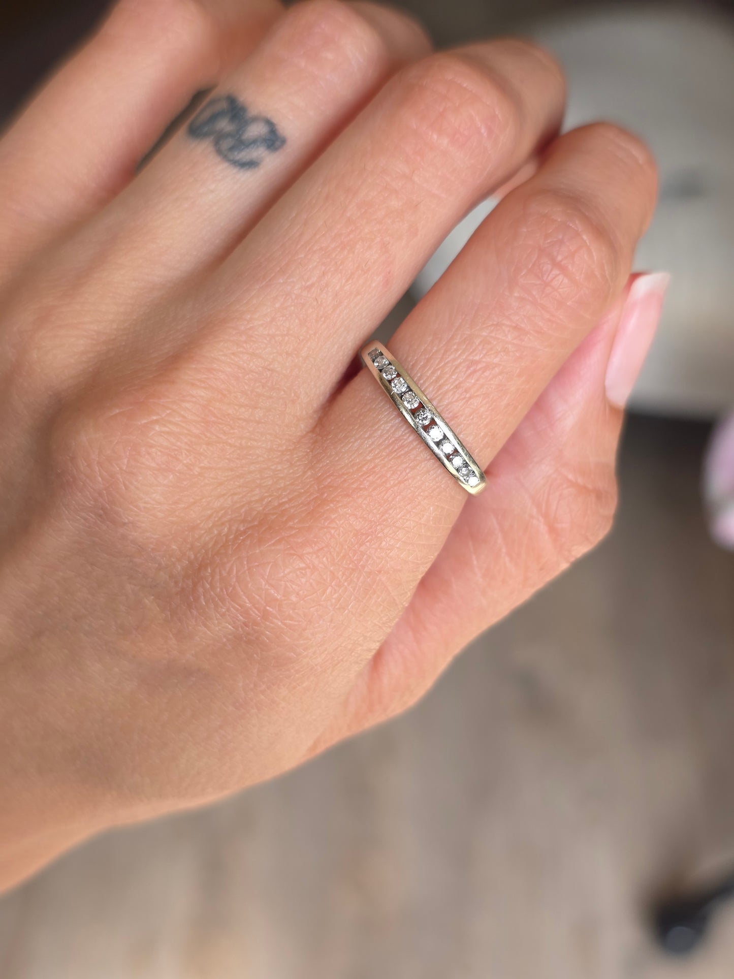 Lovely 10k White Gold Channel Set .23CTW Diamond Stacker Band Ring Size 7
