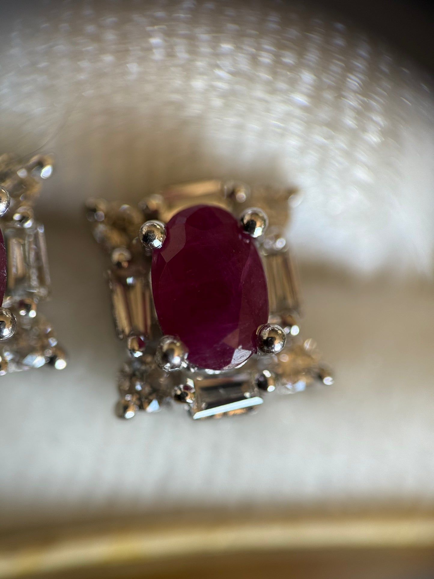Beautiful 14k White Gold Natural Ruby and Diamond Stud Earrings
