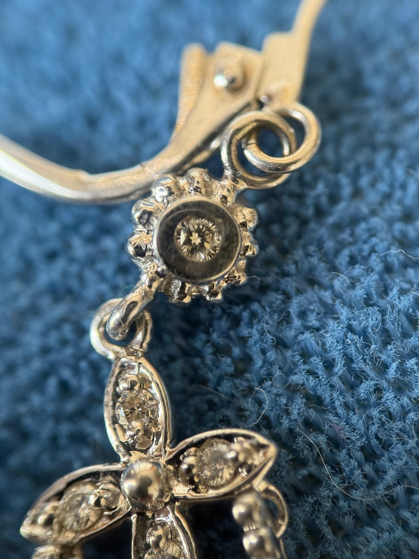 14k White Gold Diamond “Trident” Dangle Earrings