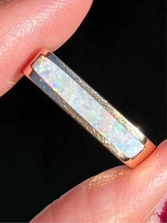 14k Gold Opal Inlay Squared 4mm Band Size 6