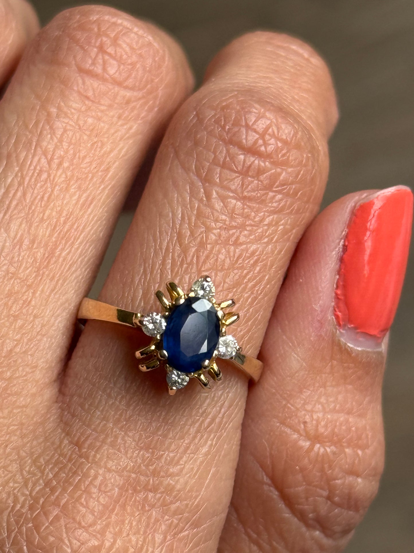 Beautiful 1 Carat Sapphire and Diamond Accent Ring Size 6