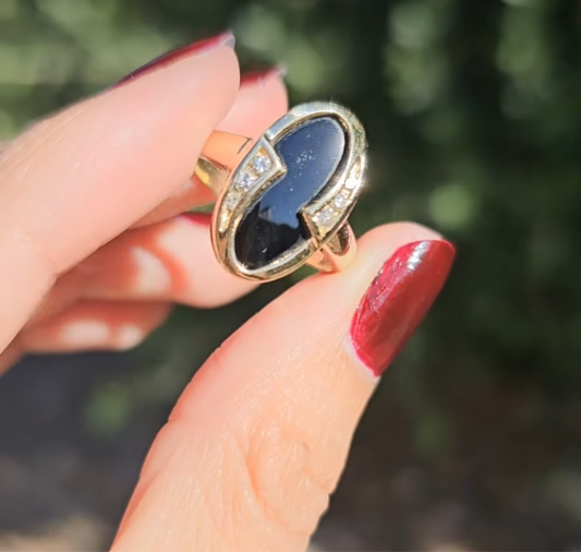 14k Gold Onyx Diamond Ring Size 6